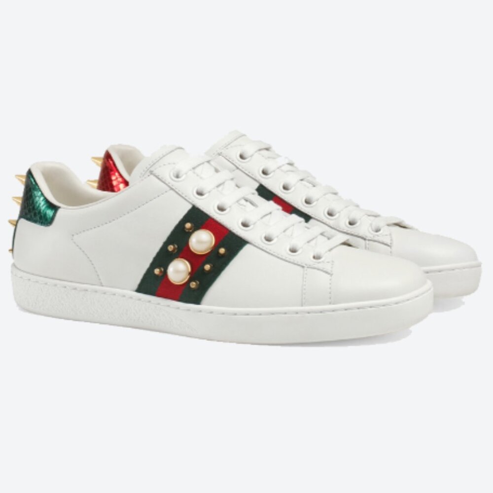 Gucci Ace Sneakers with Glass Pearls & Spikes - Women’s IT 39 / US 9